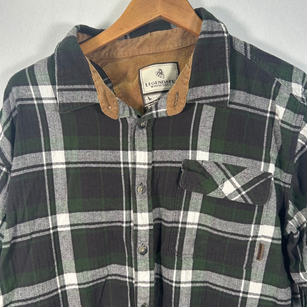 Legendary Whitetails Corduroy Collar Buck Camp Plaid Flannel Shirt Men's Size XL